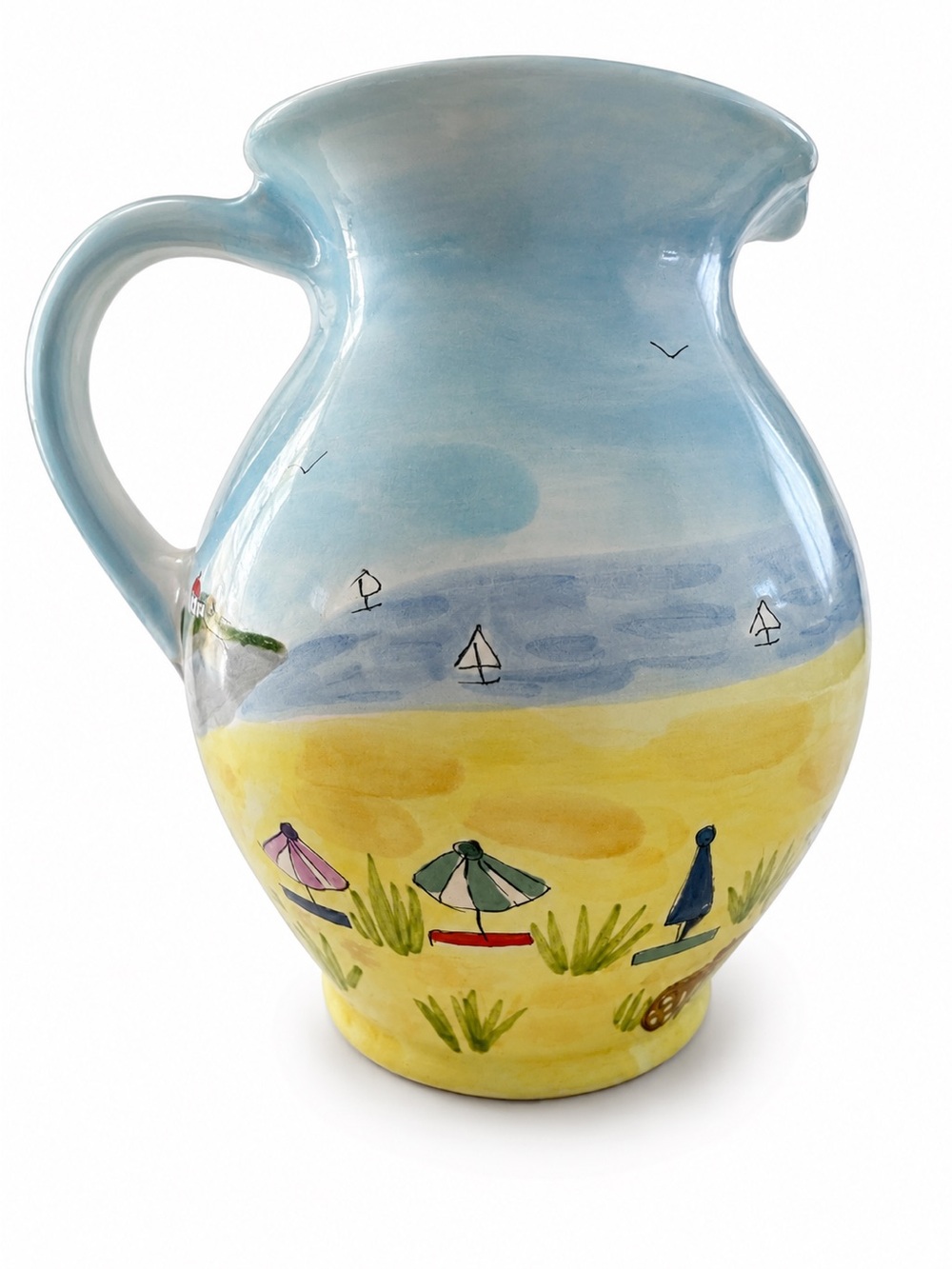 Vintage Handcrafted Ceramic Pitcher Beach Scene by MESA International